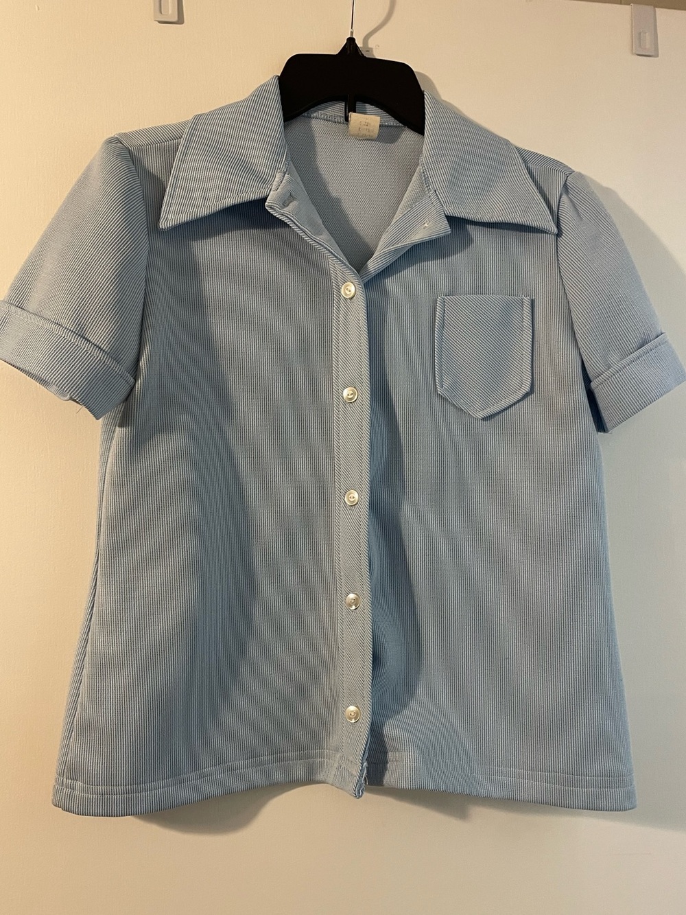 Vintage Retro Light Blue Short Sleeve Button-Up Top
